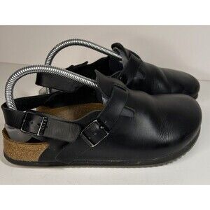 Birkenstock Boston Supergrip black leather Clogs Size 38 W 7.5